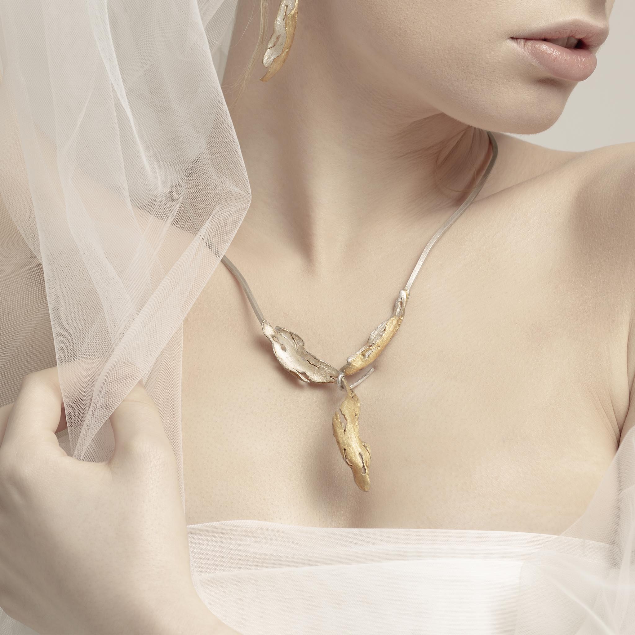Earth and Fire Torque Necklace, Gold-Plated Silver